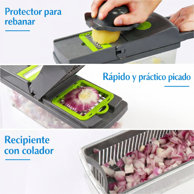 PICADOR MULTIFUNCIONAL 14 PIEZAS CHEFMAX PRO ACERO INOXIDABLE COCINA - 5