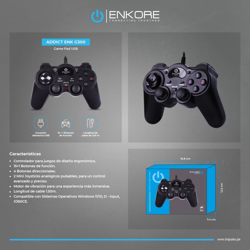 CONTROL GAMER PARA PC ERGONÓMICO USB ENKORE G300 - 7