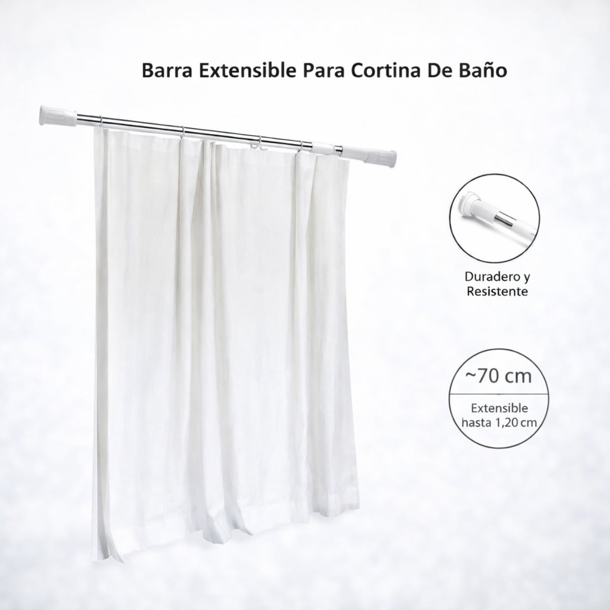 BARRA TELESCÓPICA AJUSTABLE PARA CORTINA DE BAÑO – DURADERA Y FÁCIL DE INSTALAR - 8