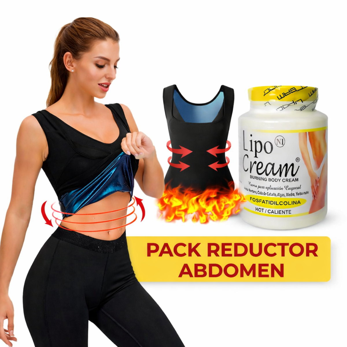PACK REDUCTOR ABDOMEN – CAMISETA SAUNA + LIPO CREAM PARA UN CINTURÓN FIRME Y DEFINIDO - 1