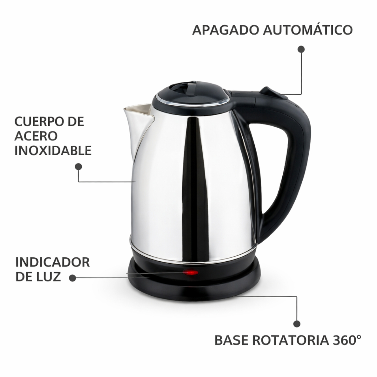 HERVIDOR ELÉCTRICO DE ACERO INOXIDABLE 2 LITROS HERVIDO RÁPIDO - 5