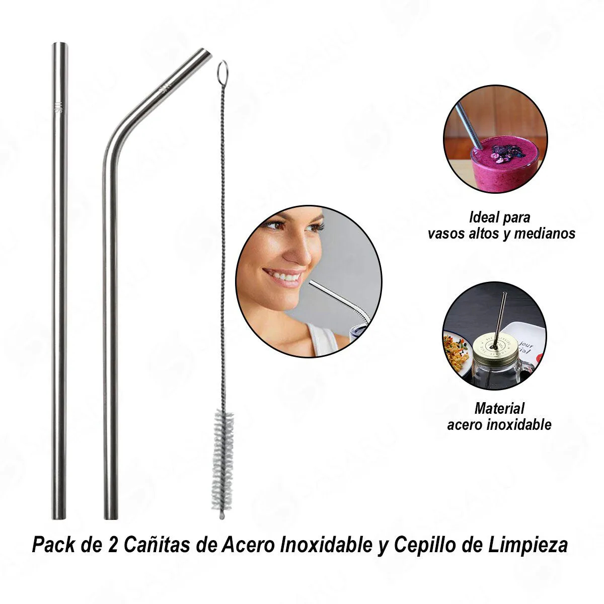 SET DE SORBETES DE ACERO INOXIDABLE REUTILIZABLE X2 - 3