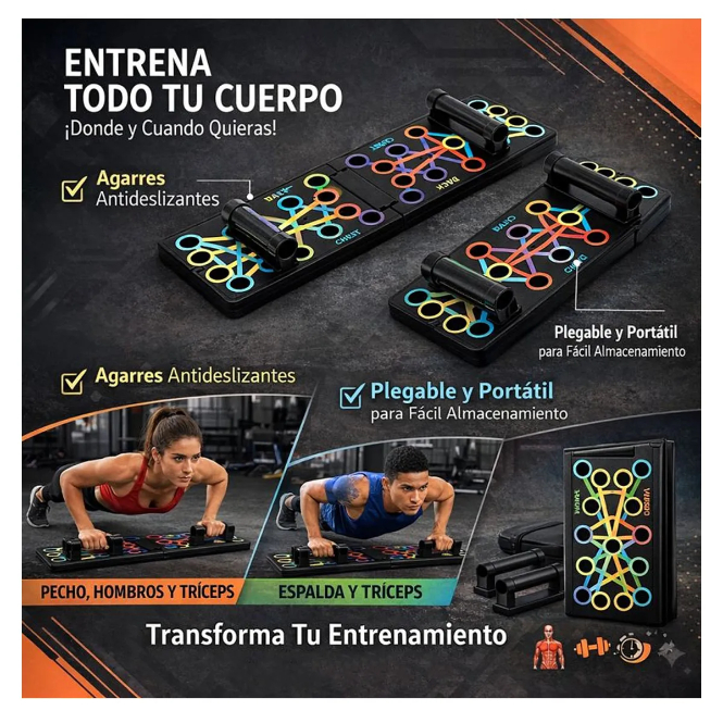 TABLA PUSH UP MULTIFUNCIONAL PLEGABLE CON MANGOS FITNESS - 2