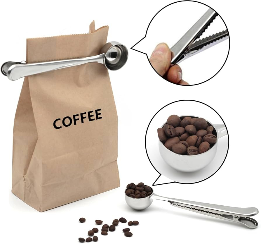 CUCHARA MEDIDORA DE CAFÉ CON CLIP SELLADOR - 1