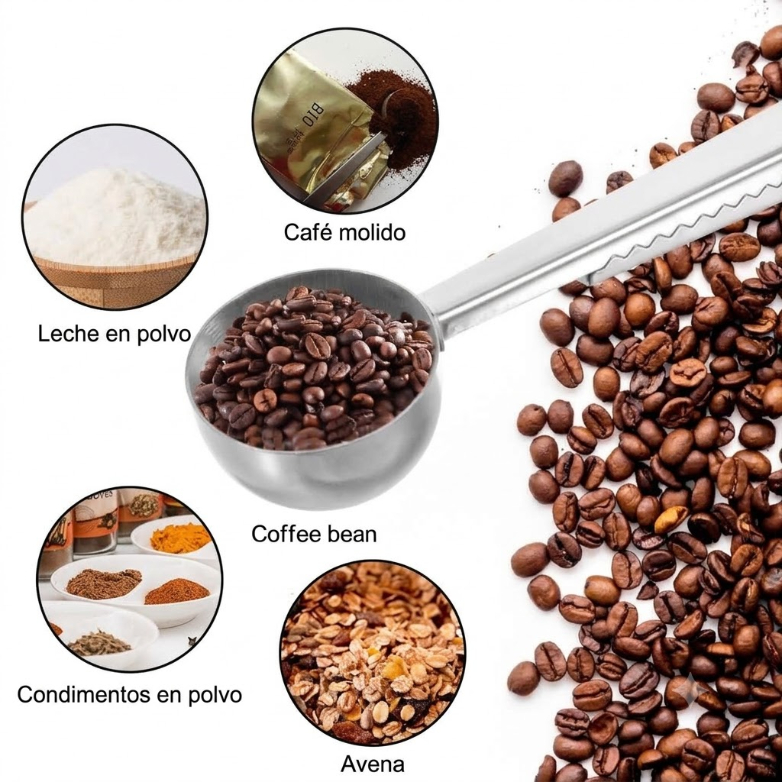 CUCHARA MEDIDORA DE CAFÉ CON CLIP SELLADOR - 8