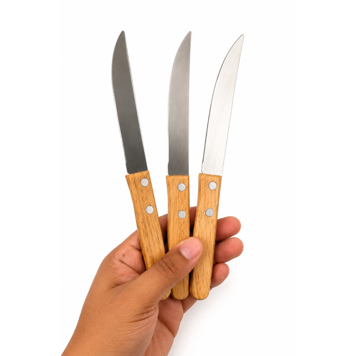 SET 3 CUCHILLOS DE COCINA ACERO INOXIDABLE MANGO MADERA - 4