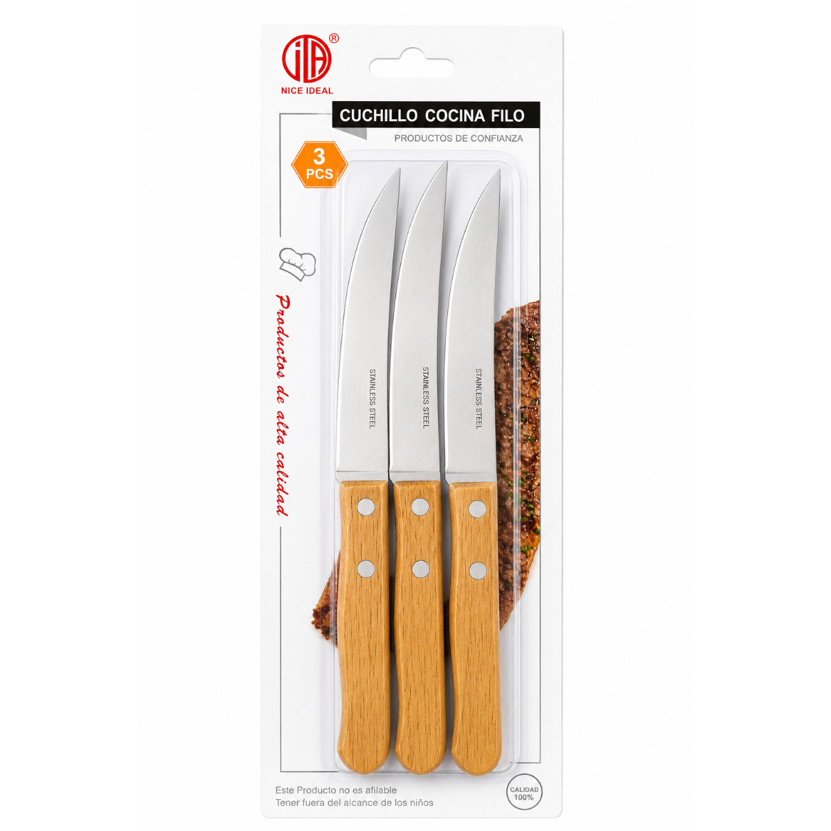 JUEGO DE CUCHILLOS COCINA X3 PARA CARNES VERDURAS Y FRUTAS - 5
