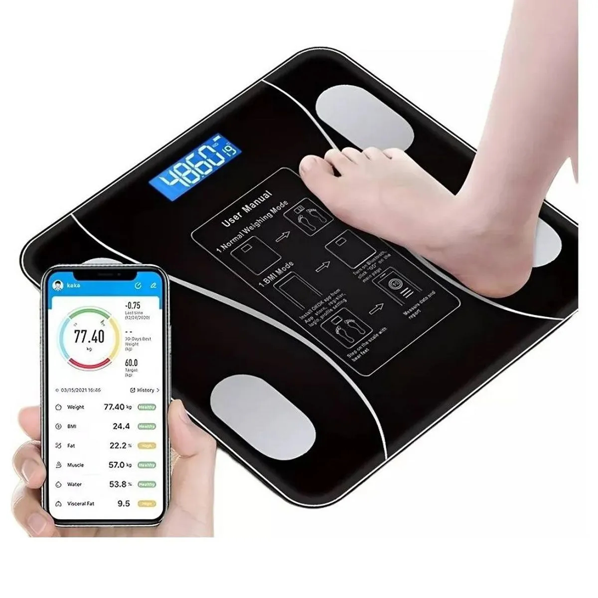 BALANZA DE BAÑO SMART CON VIDRIO TEMPLADO Y SENSORES - 1