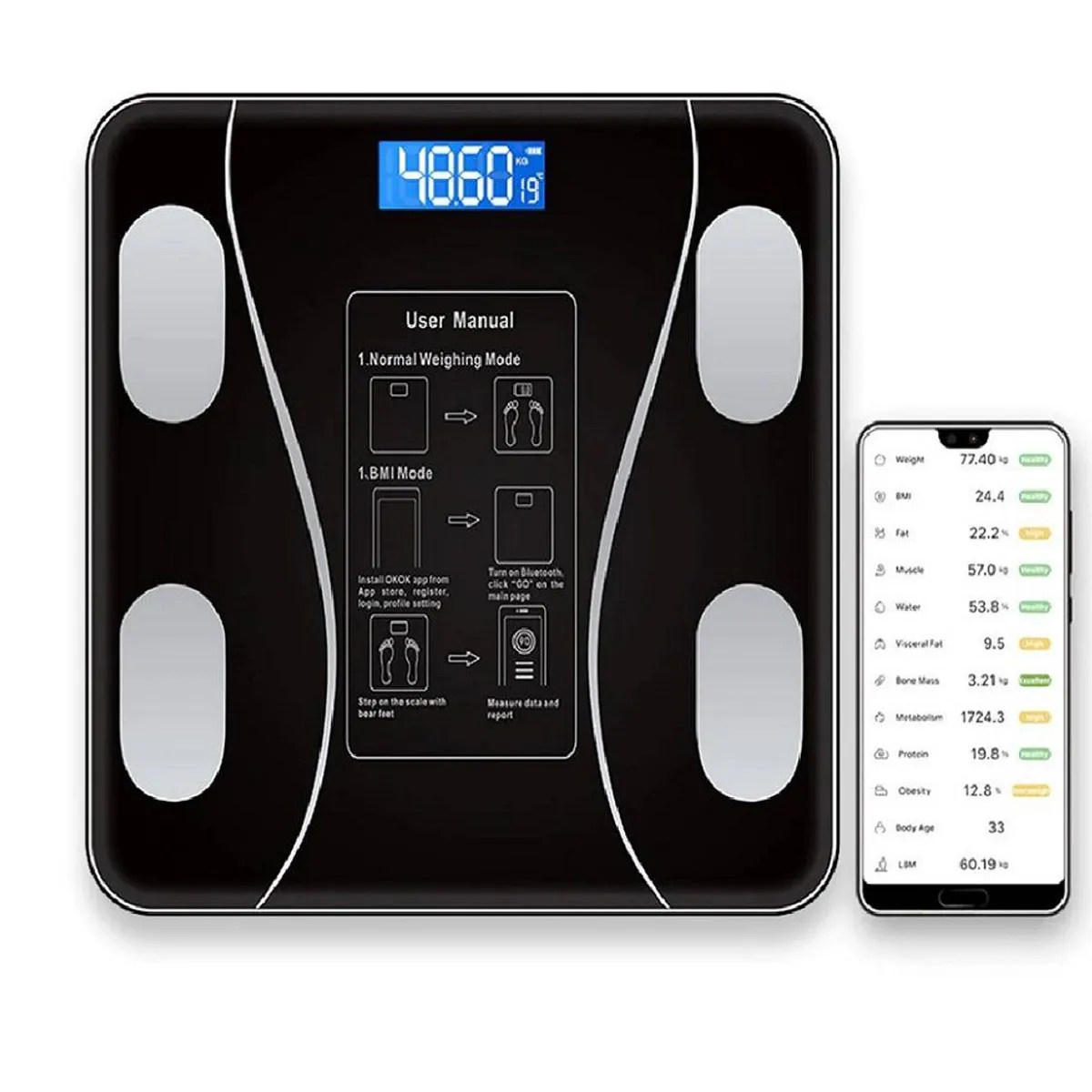 BALANZA DE BAÑO SMART CON VIDRIO TEMPLADO Y SENSORES - 4