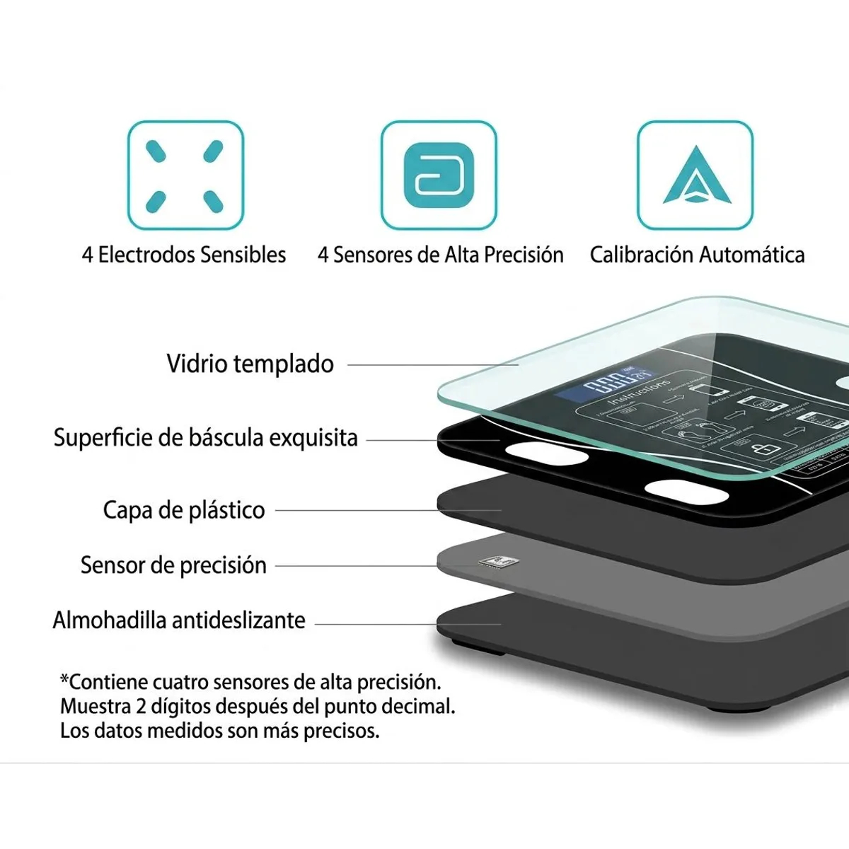 BALANZA DE BAÑO SMART CON VIDRIO TEMPLADO Y SENSORES - 5