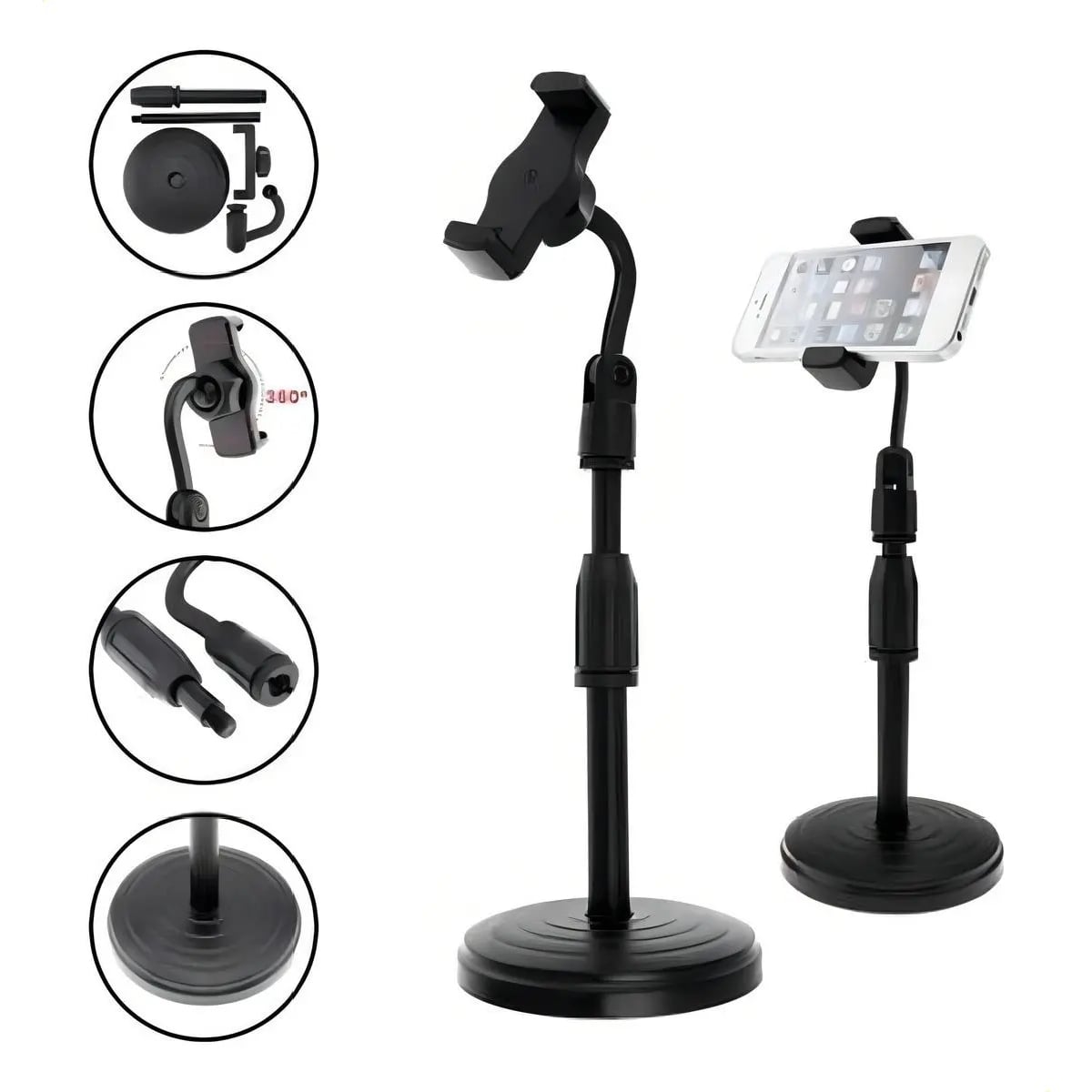 SOPORTE PARA CELULAR DE MESA AJUSTABLE CON GIRO 360° NEGRO - 3