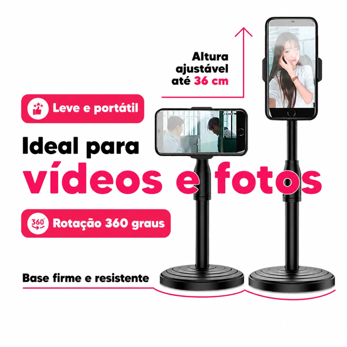 SOPORTE PARA CELULAR DE MESA AJUSTABLE CON GIRO 360° NEGRO - 4