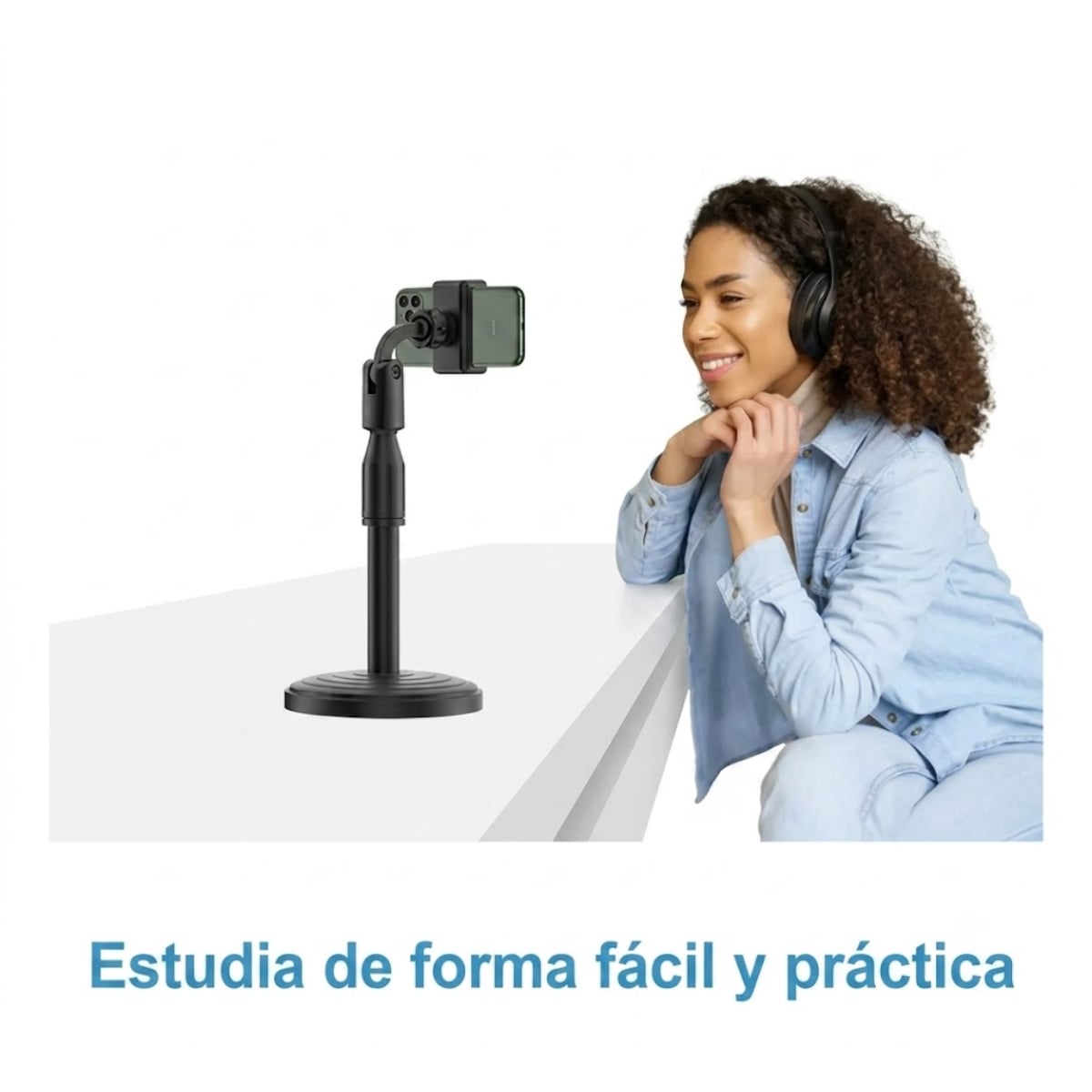 SOPORTE PARA CELULAR DE MESA AJUSTABLE CON GIRO 360° NEGRO - 6