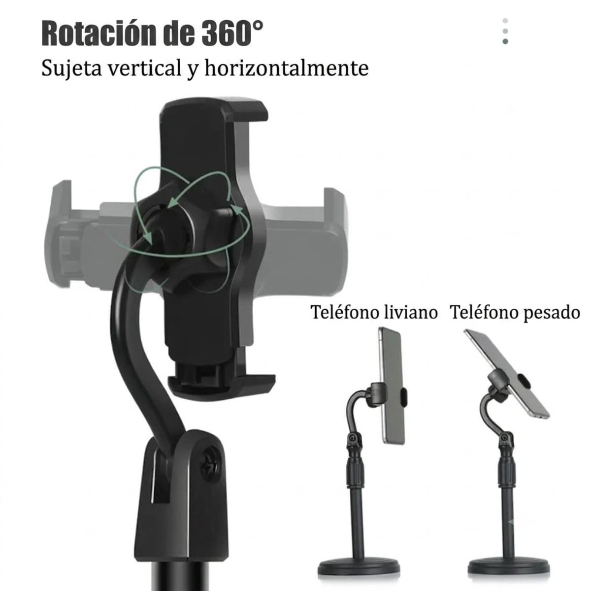 SOPORTE PARA CELULAR DE MESA AJUSTABLE CON GIRO 360° NEGRO - 7