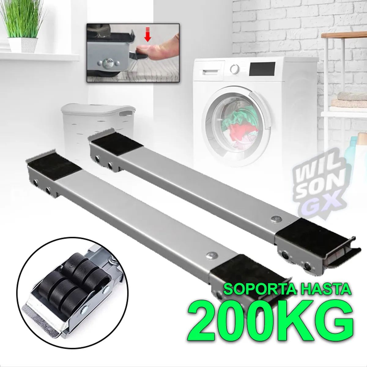 SOPORTE MÓVIL AJUSTABLE PARA LAVADORA, REFRIGERADORA Y MUEBLES 200 KG - 7