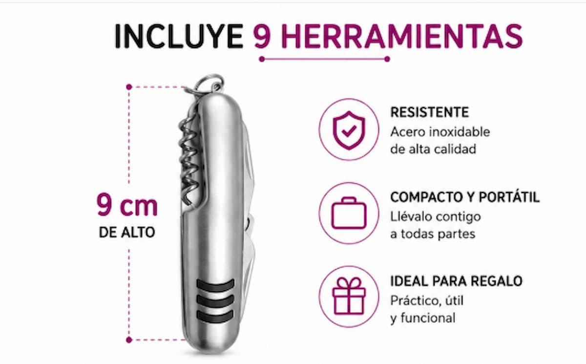 NAVAJA MULTIFUNCIONAL 9 EN 1 DE ACERO INOXIDABLE MULTIUSOS - 8