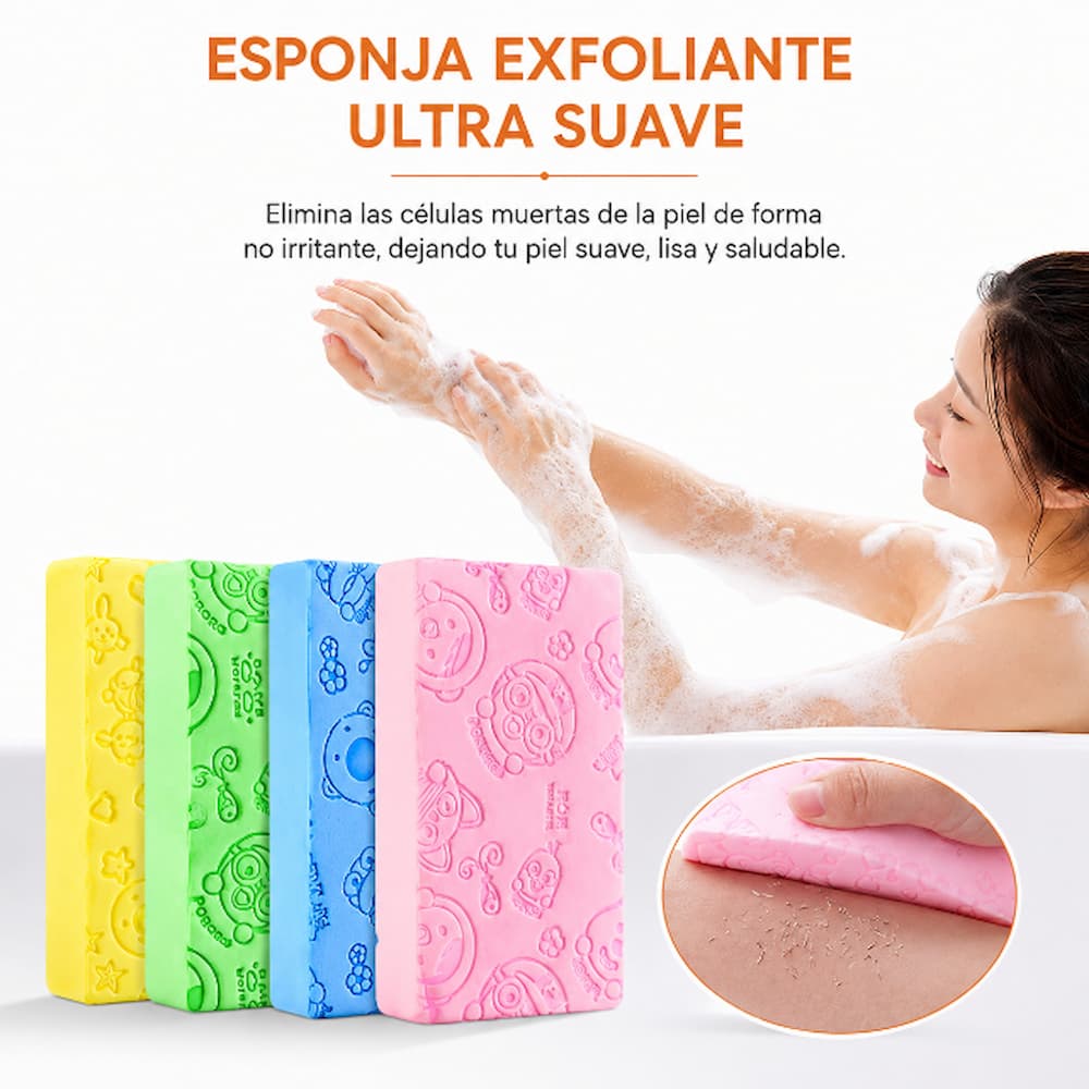 PACK X4 ESPONJAS DE BAÑO EXFOLIANTES PARA LIMPIEZA CORPORAL - 7