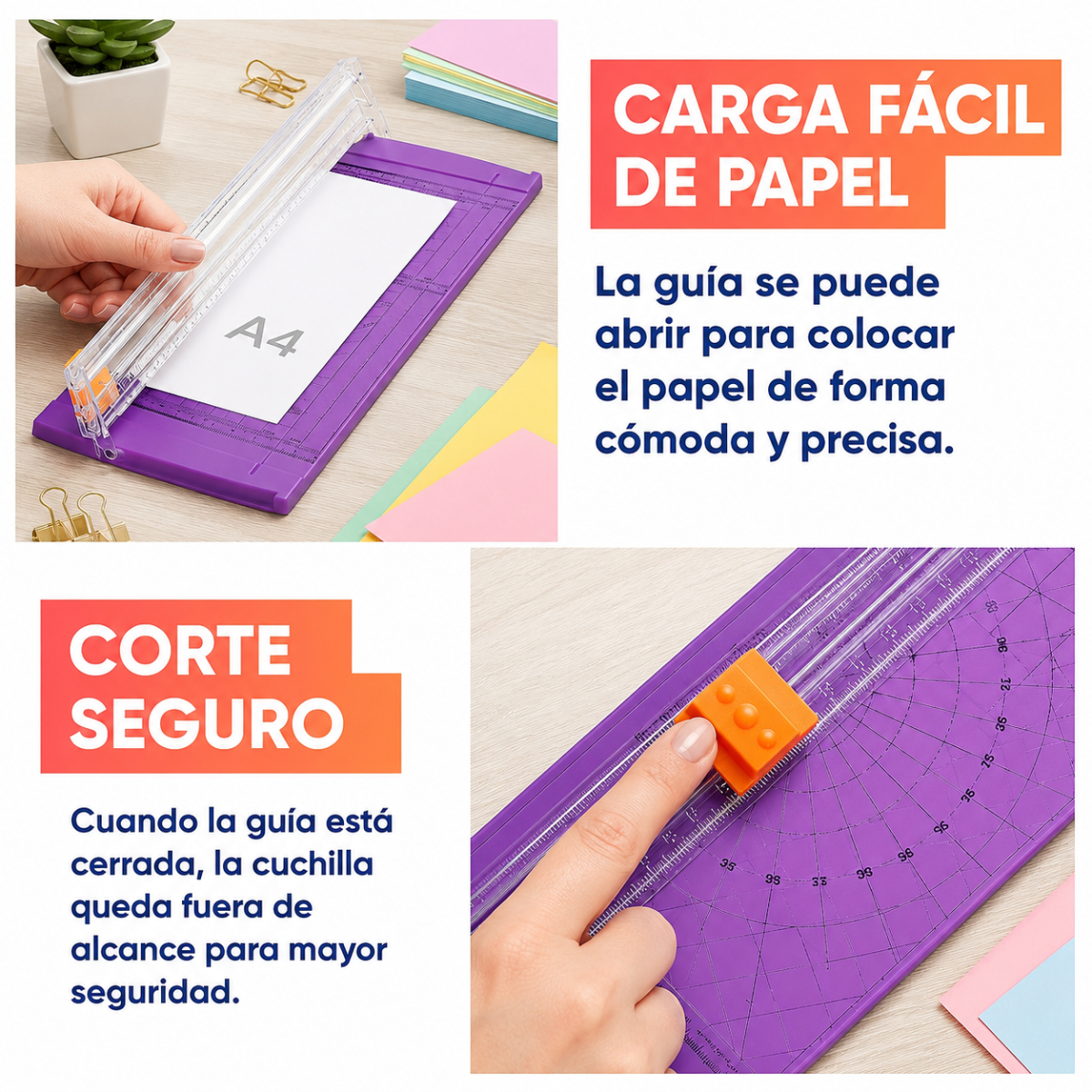 CORTADOR DE PAPEL A4 CON REGLA Y CUCHILLA DESLIZANTE - 7