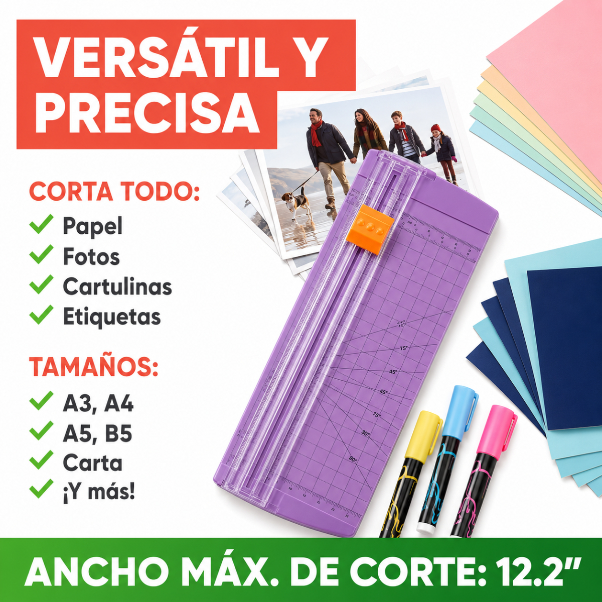 CORTADOR DE PAPEL A4 CON REGLA Y CUCHILLA DESLIZANTE - 8