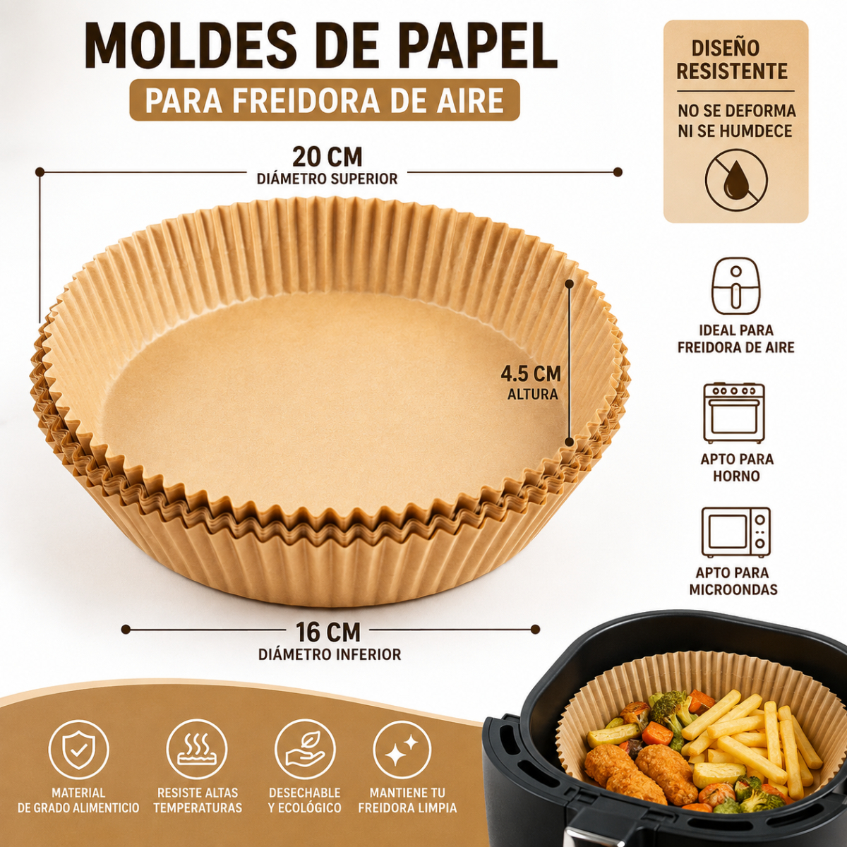 PAPEL ANTIADHERENTE PARA FREIDORA DE AIRE AIR FRYER 50 UNIDADES - 10