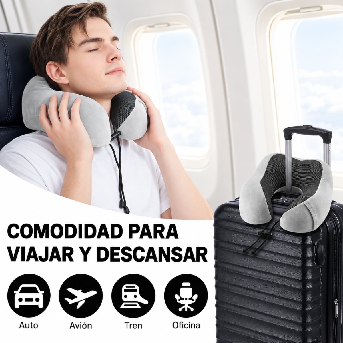 ALMOHADA CERVICAL DE VIAJE VISCOELÁSTICA EN U CON AJUSTE - 9