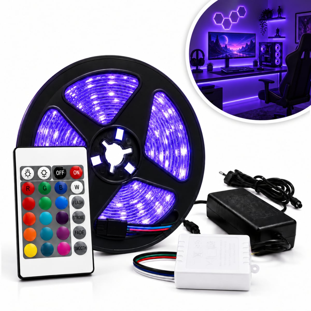 TIRA DE LUCES LED MULTICOLOR 5M PARA TV Y CUARTO GAMER - 1