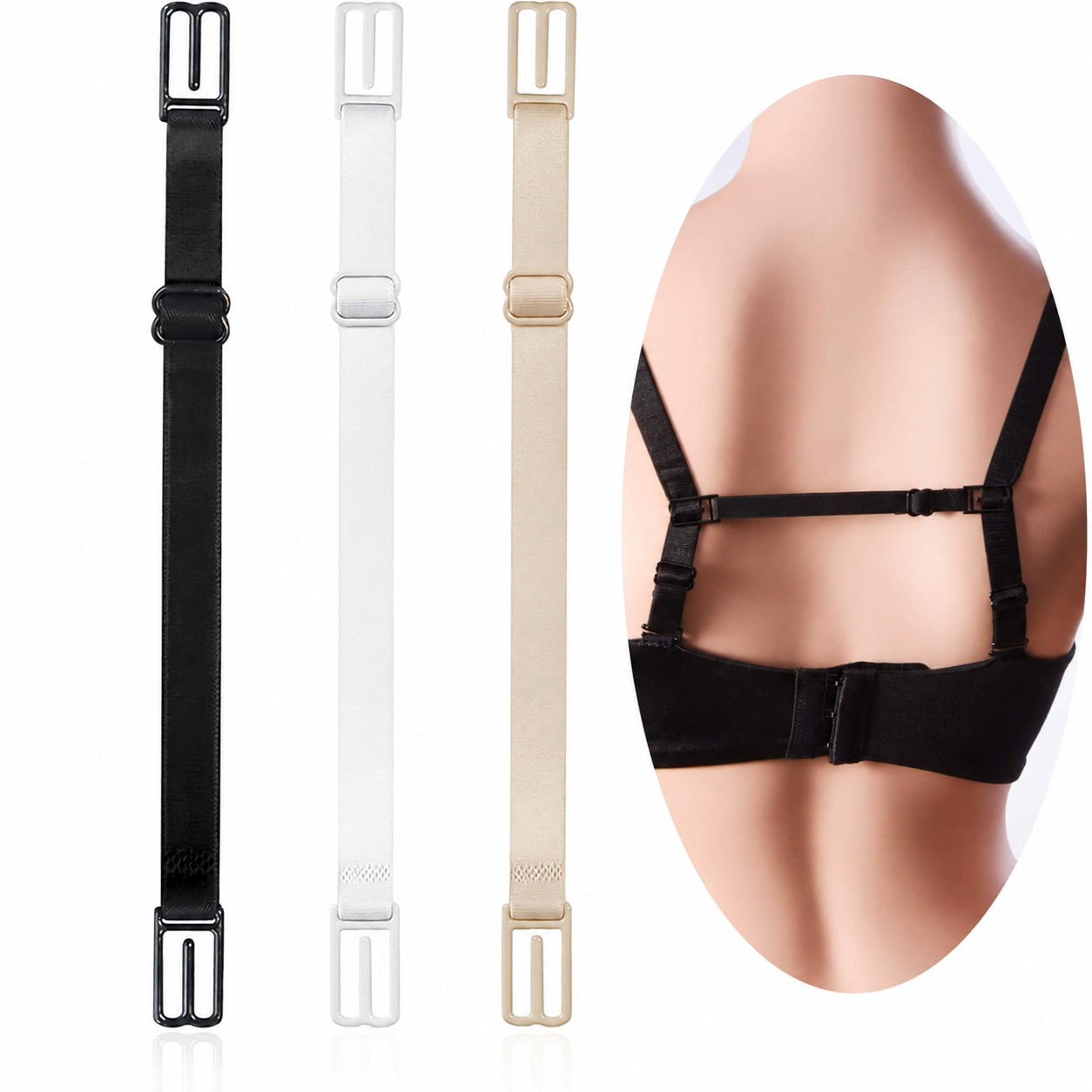 PACK DE 3 TIRAS PARA UNIR TIRANTES DE SOSTÉN NEGRO BEIGE Y BLANCO - 1