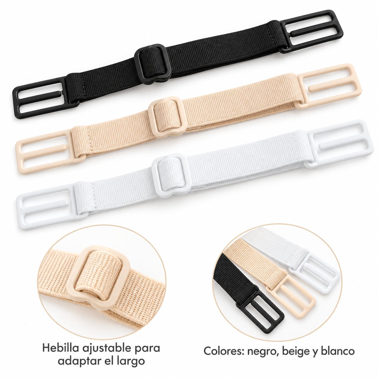 PACK DE 3 TIRAS PARA UNIR TIRANTES DE SOSTÉN NEGRO BEIGE Y BLANCO - 2