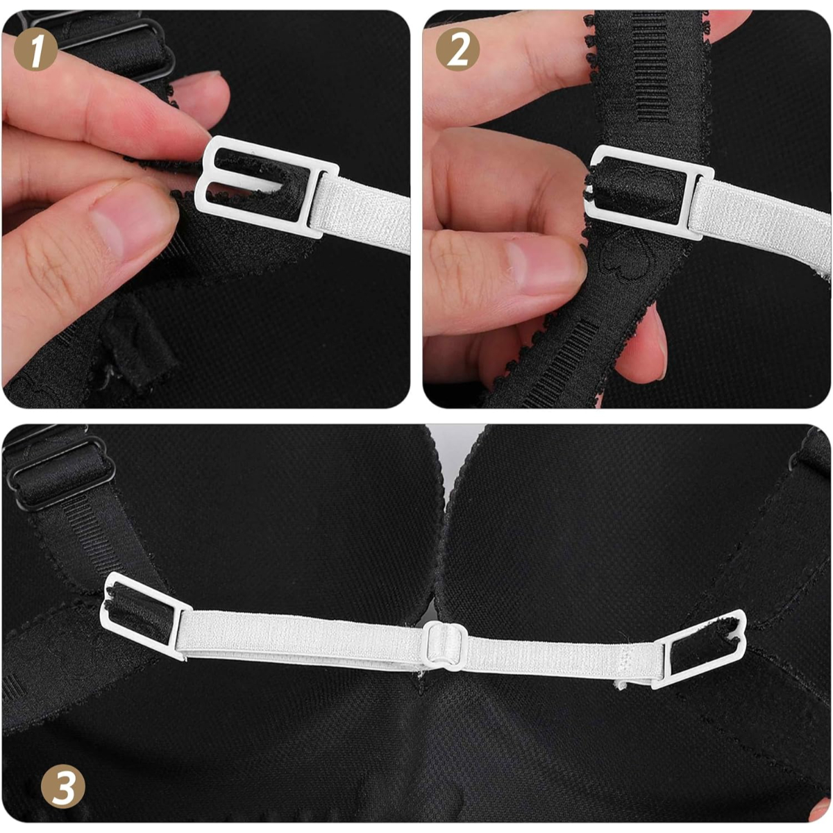 PACK DE 3 TIRAS PARA UNIR TIRANTES DE SOSTÉN NEGRO BEIGE Y BLANCO - 7