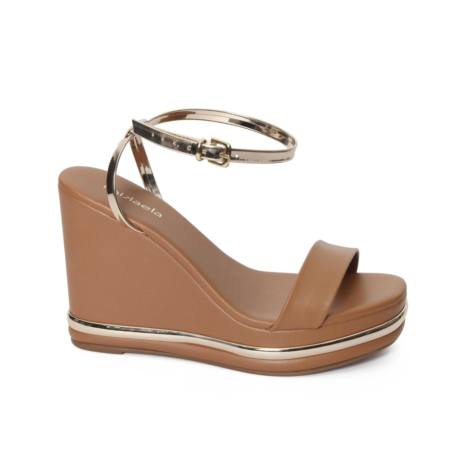 SANDALIA MUJER MIKAELA CASUAL CAPUCCINO/DOURADO 19162-01 CAFÉ 1128357 - 3