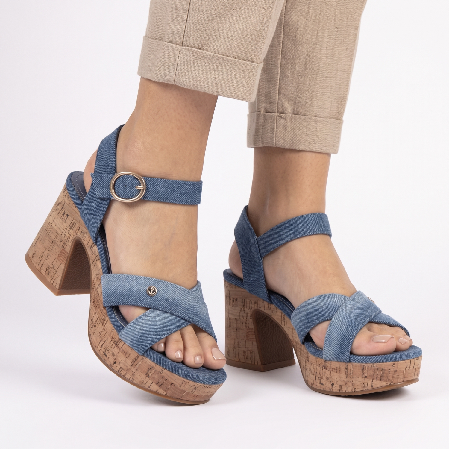SANDALIA MUJER STHEF CASUAL JEANS 8046 COLOR CELESTE - 1123263 - 5