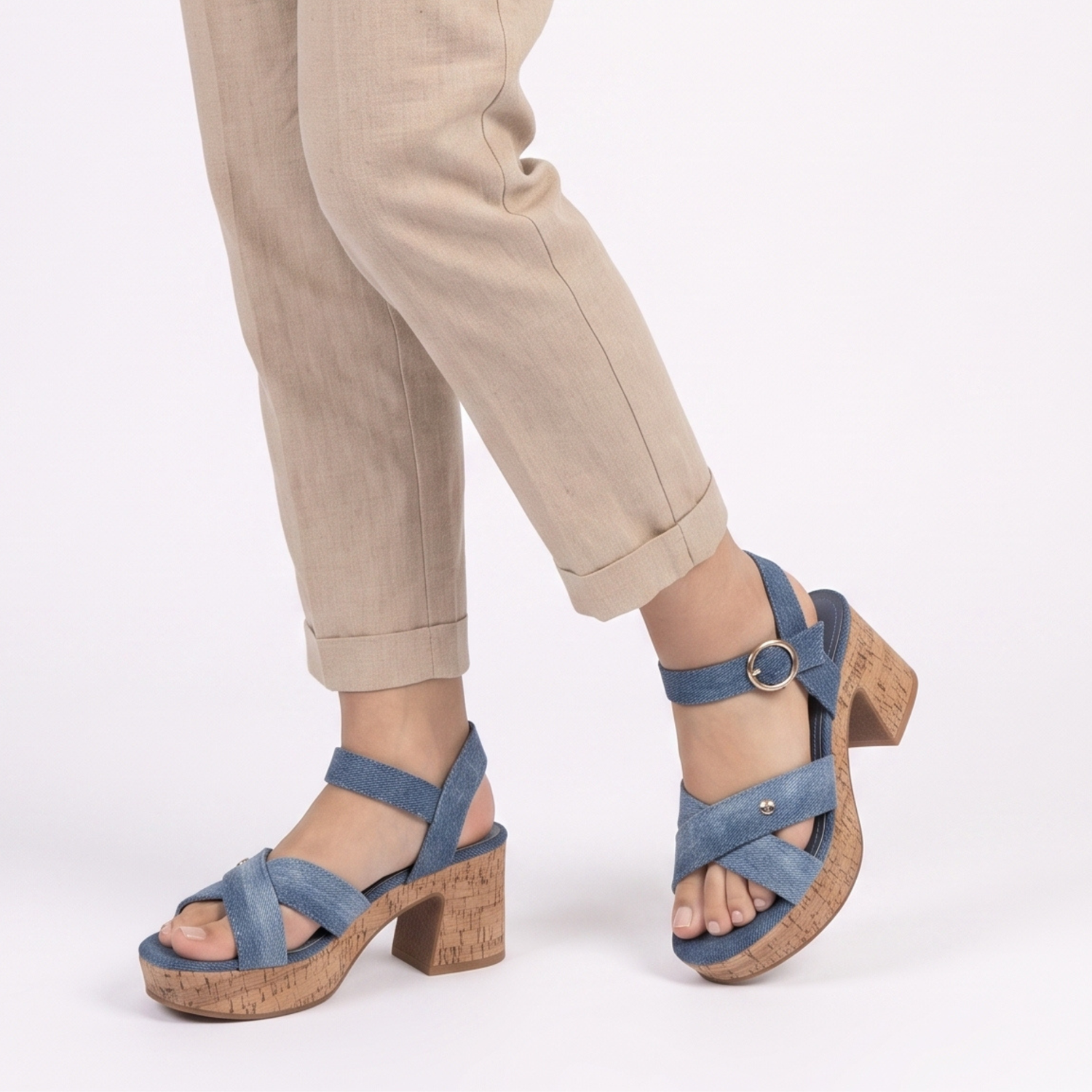 SANDALIA MUJER STHEF CASUAL JEANS 8046 COLOR CELESTE - 1123263 - 7