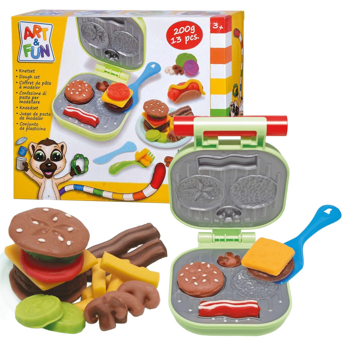 PLASTILINA ART Y FUN SET DE MASAS HAMBURGUESA CON ACCESORIOS + 13 PIEZAS - 1