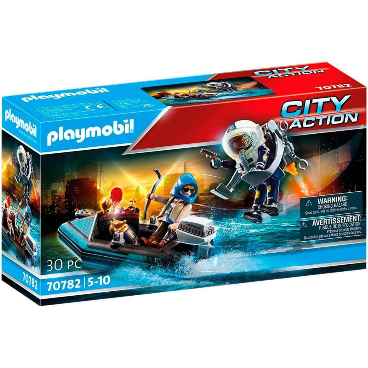 PLAYMOBIL CITY ACTION POLICÍA CON MOCHILA PROPULSORA PERSECUCIÓN JETPACK Y BARCO - 2