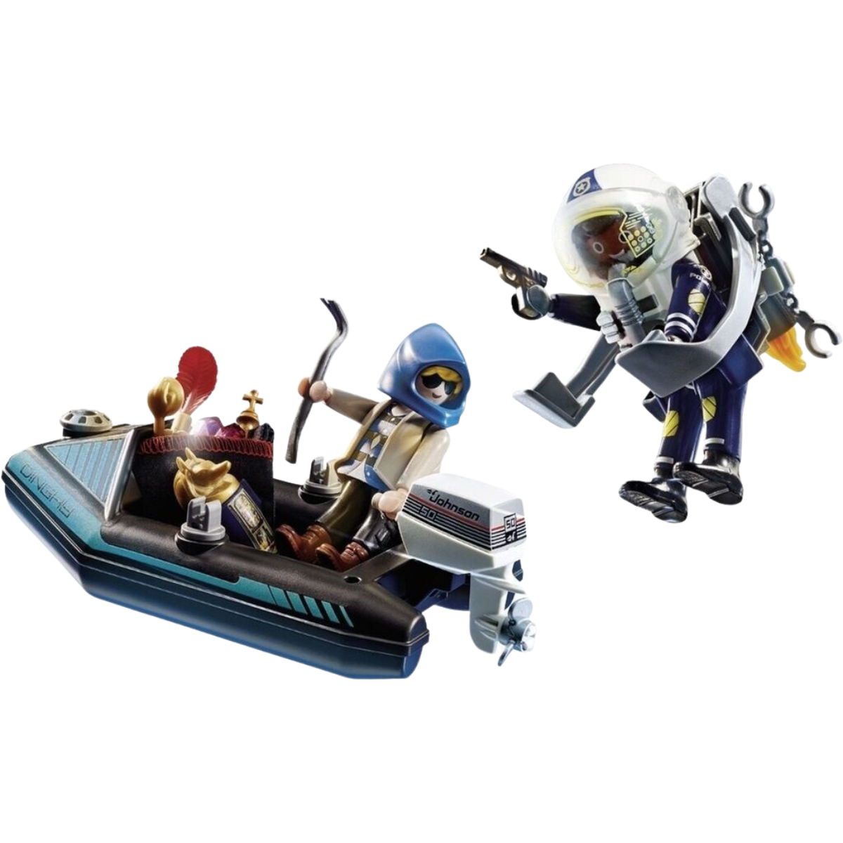 PLAYMOBIL CITY ACTION POLICÍA CON MOCHILA PROPULSORA PERSECUCIÓN JETPACK Y BARCO - 4