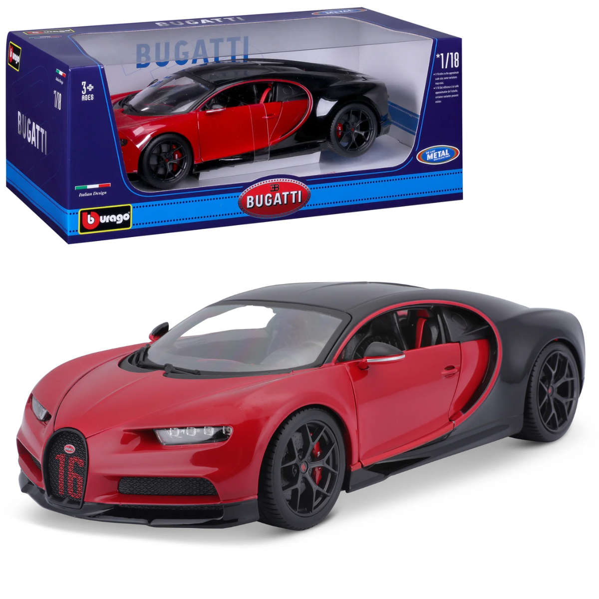 AUTO DE COLECCIÓN BBURAGO 1:18 BUGATTI CHIRON SPORT ROJO - 1