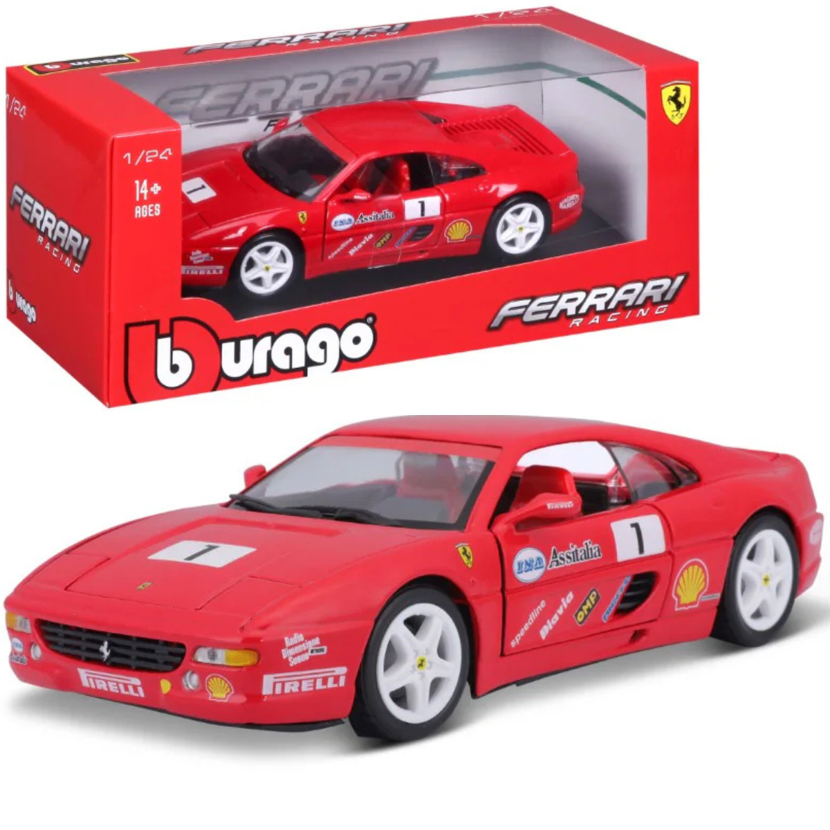 AUTO DE COLECCIÓN BBURAGO 1:24 FERRARI RACING F355 CHALLENGE ROJO #11 - 1