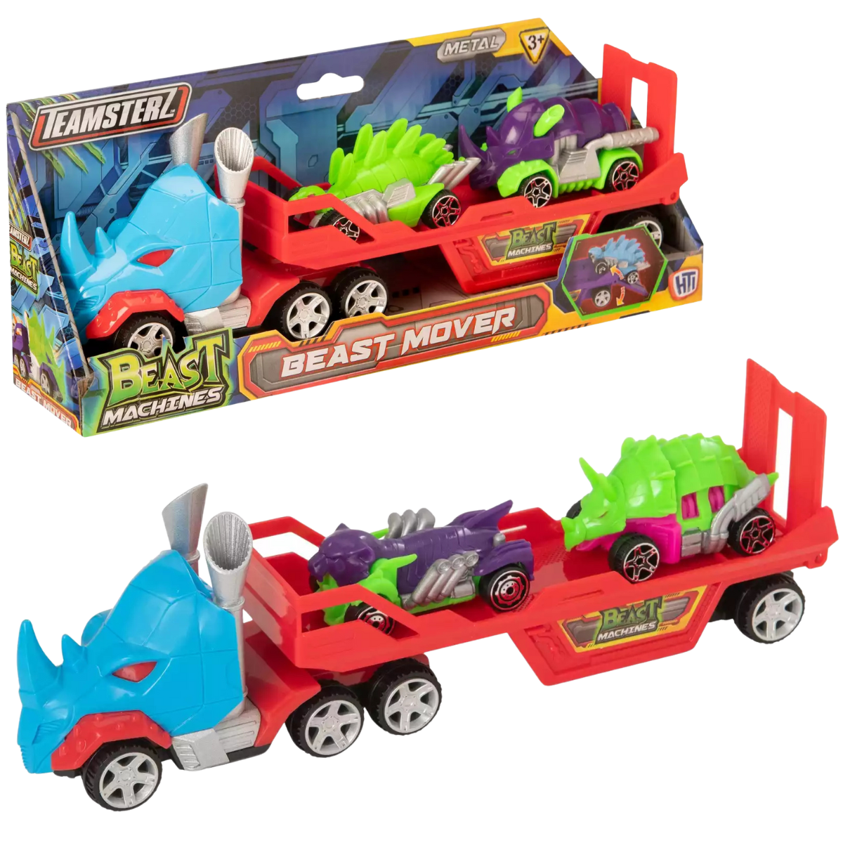 JUGUETE CAMIÓN TEAMSTERZ TRANSPORTE PESADO + 2 AUTOS - 1
