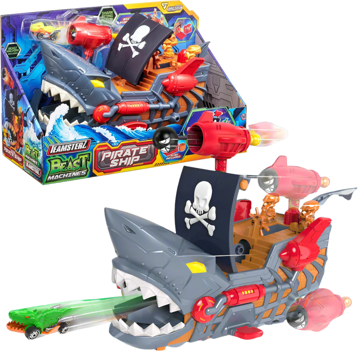 JUGUETE PISTA DE AUTOS TEAMSTERZ BARCO PIRATA + 1 AUTO METAL - 1