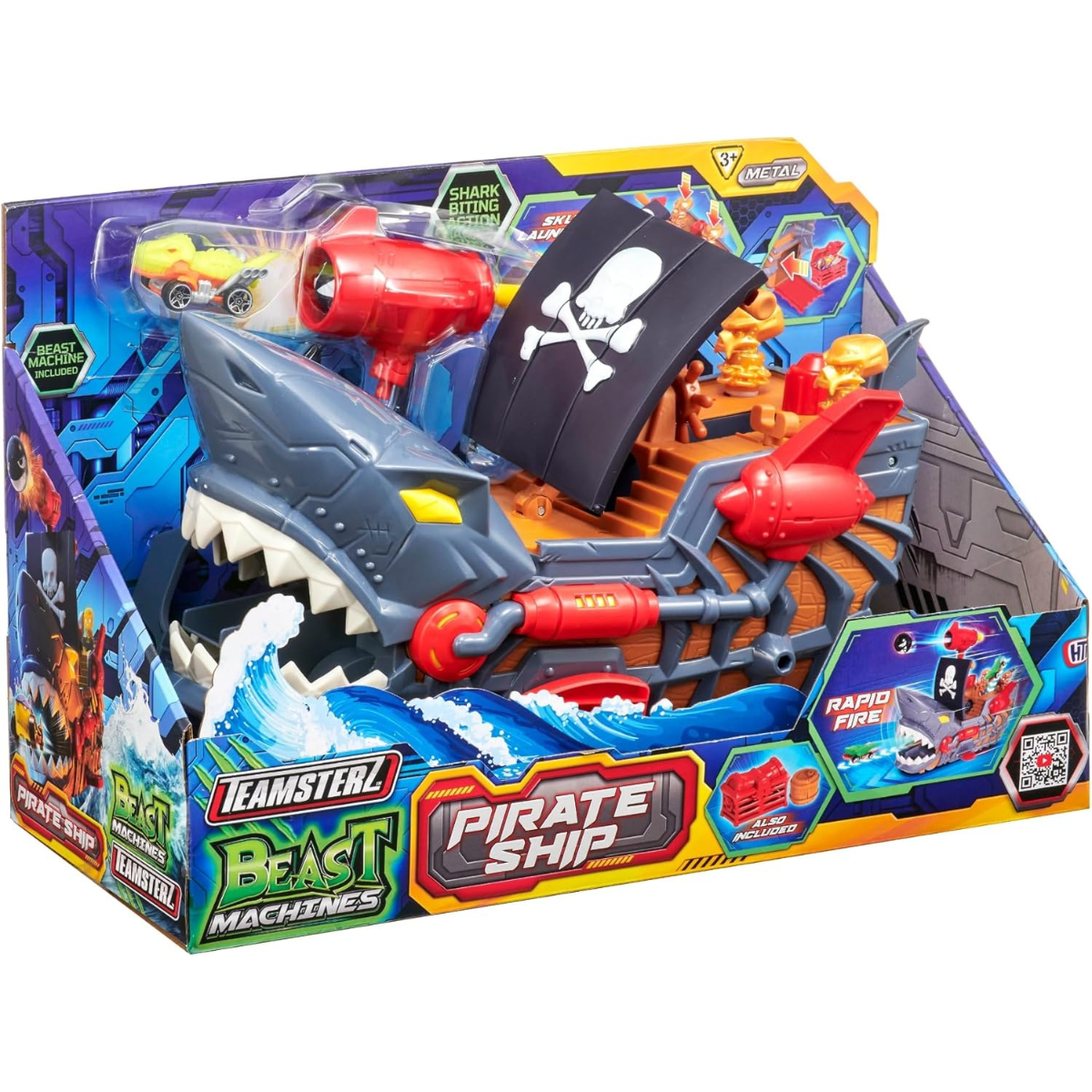 JUGUETE PISTA DE AUTOS TEAMSTERZ BARCO PIRATA + 1 AUTO METAL - 2