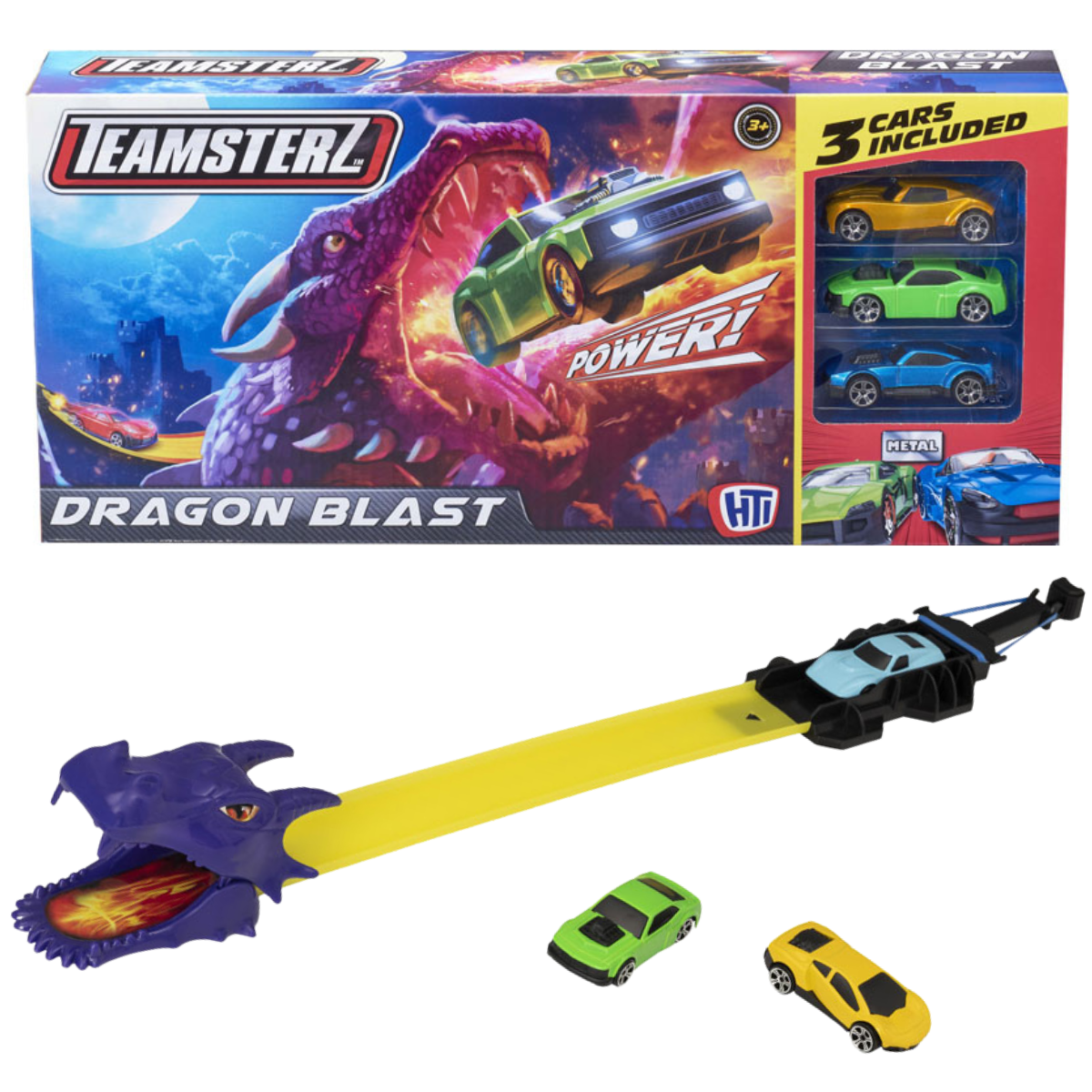 JUGUETE PISTA DE AUTOS TEAMSTERZ LANZADOR DE DRAGON + 3 AUTOS DE METAL - 1