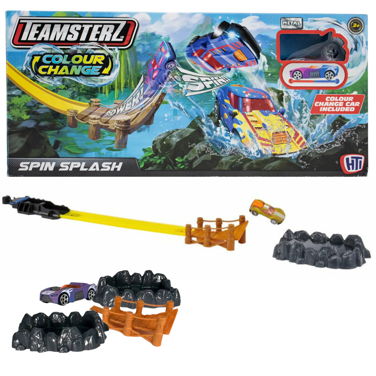 JUGUETE PISTA DE AUTOS TEAMSTERZ LANZADOR SPIN SPLASH CAMBIA DE COLOR - 1