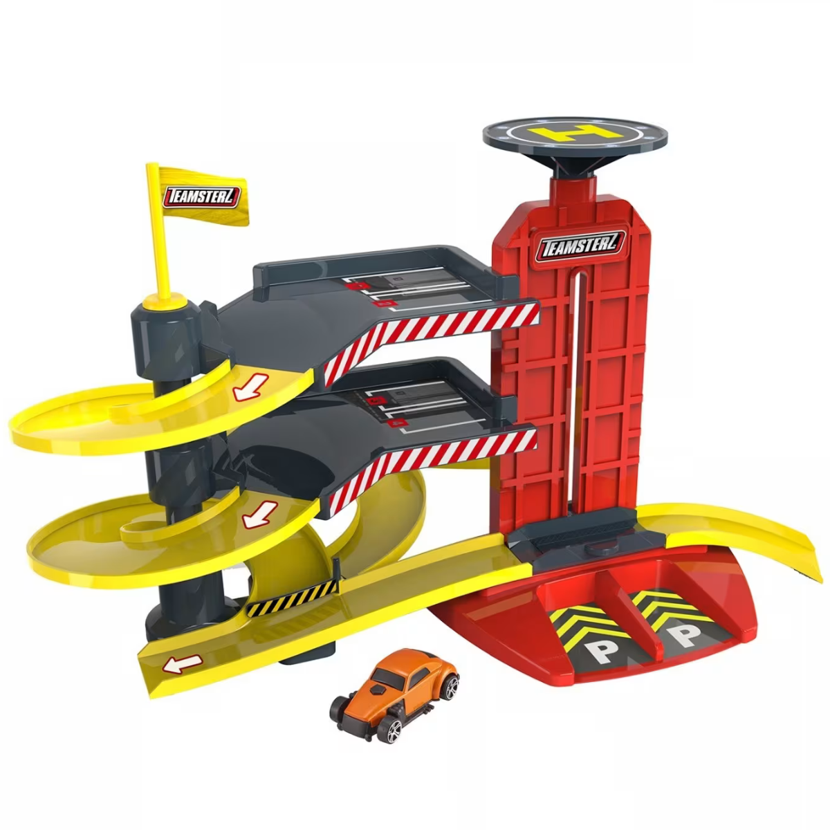 JUGUETE PISTA DE AUTOS TEAMSTERZ PLAYSET 3 PISOS GARAJE CIUDAD + 3 AUTOS DE METAL - 1