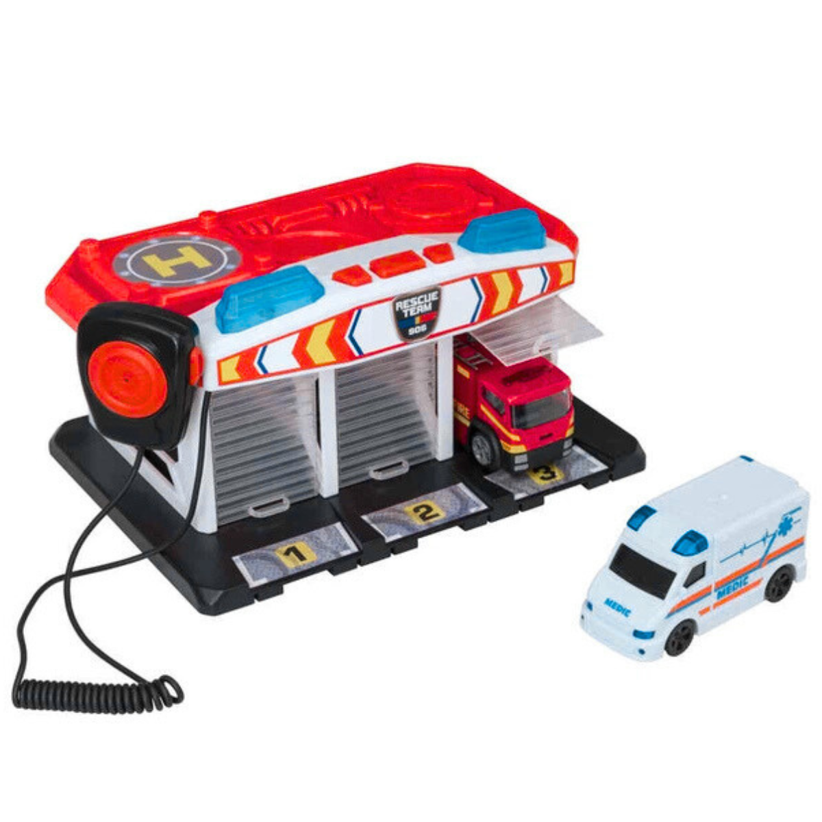 JUGUETE PLAY SET TEAMSTERZ CENTRAL DE EMERGENCIA CON LUCES Y SIRENA + 2 AUTOS METAL - 1