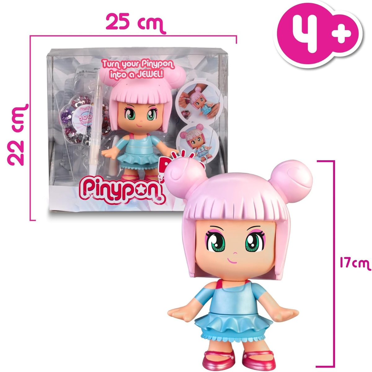 MUÑECA PINYPON POP DECORA CON BRILLO + ACCESORIOS PARA CREAR ESTILOS - 6