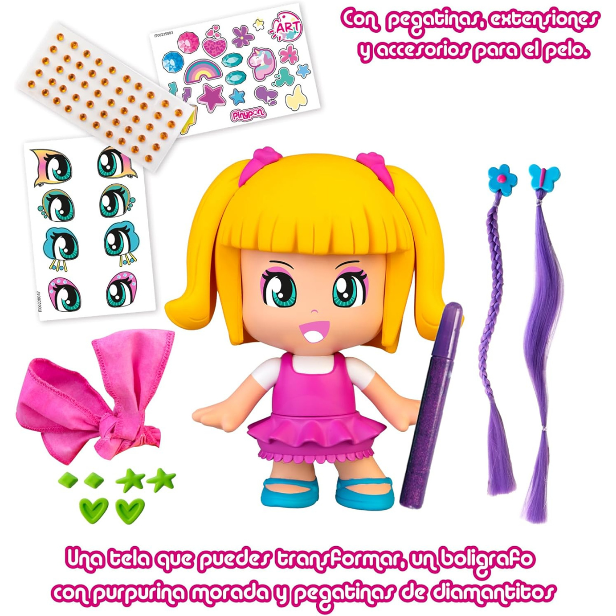 MUÑECA PINYPON POP DECORA CON ARTE PERSONALIZABLE CON PEGATINAS Y ACCESORIOS - 2