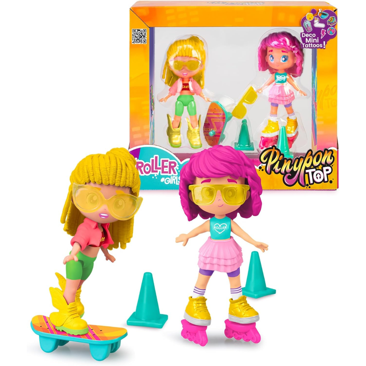 MUÑECA PINYPON TOP PACK 2 MUÑECAS CON PATINES Y SKATE - 1