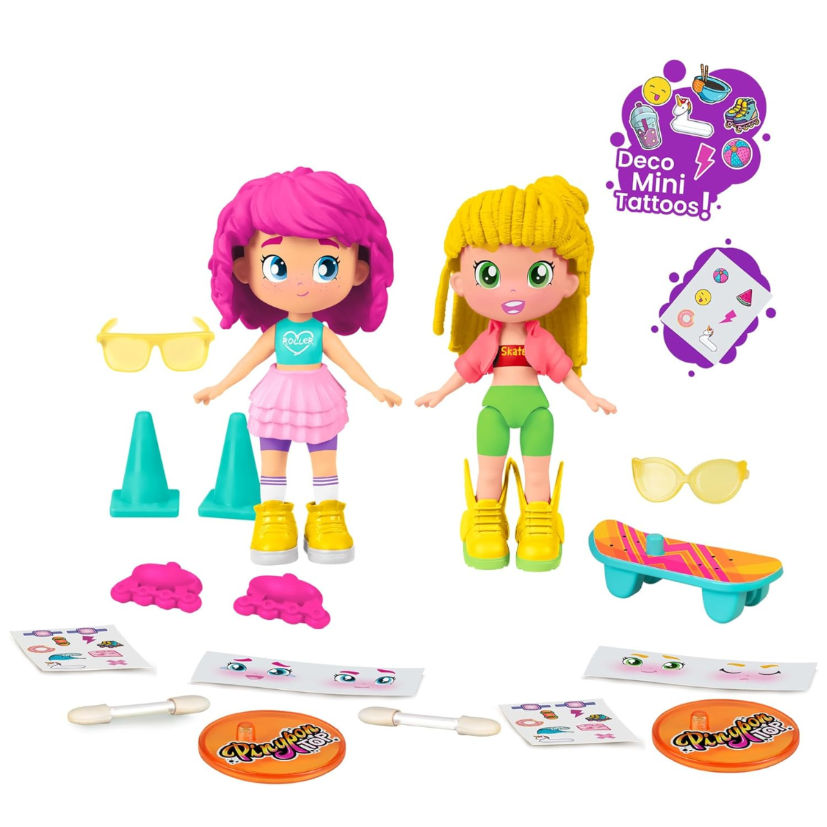 MUÑECA PINYPON TOP PACK 2 MUÑECAS CON PATINES Y SKATE - 2