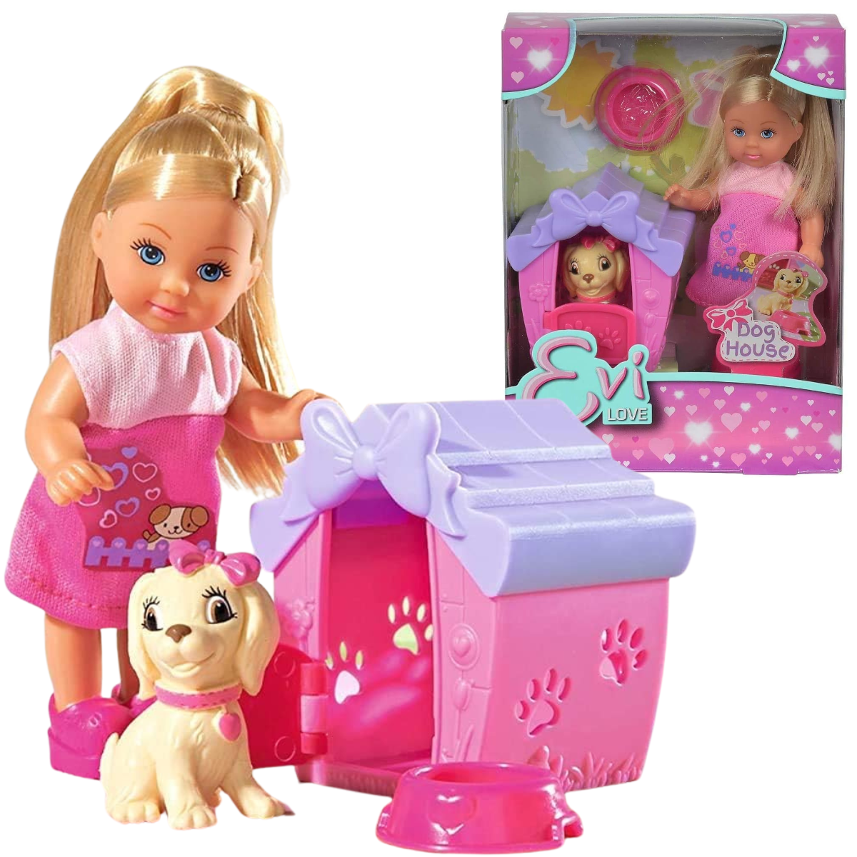 MUÑECA EVI LOVE CON PERRITO Y CASITA + ACCESORIOS - 1