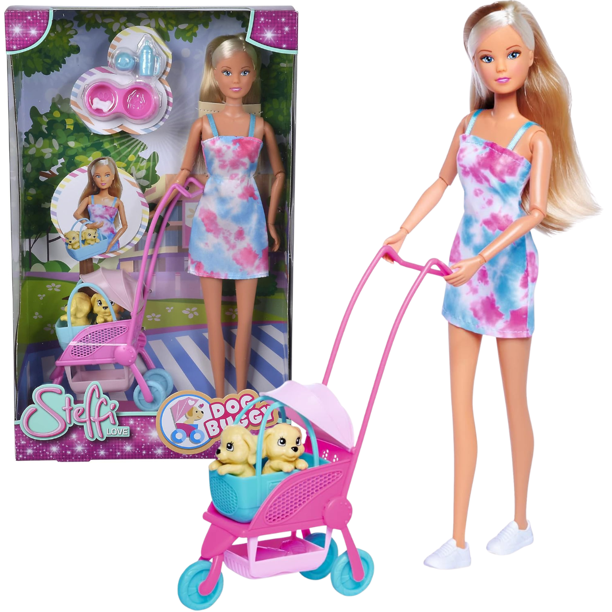 MUÑECA STEFFI LOVE PASEO DE PERRITOS SET CON COCHECITO Y MASCOTAS - 1